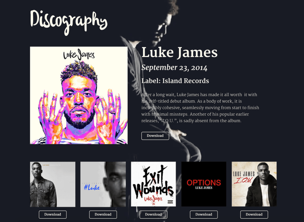 EPK Music Section Example